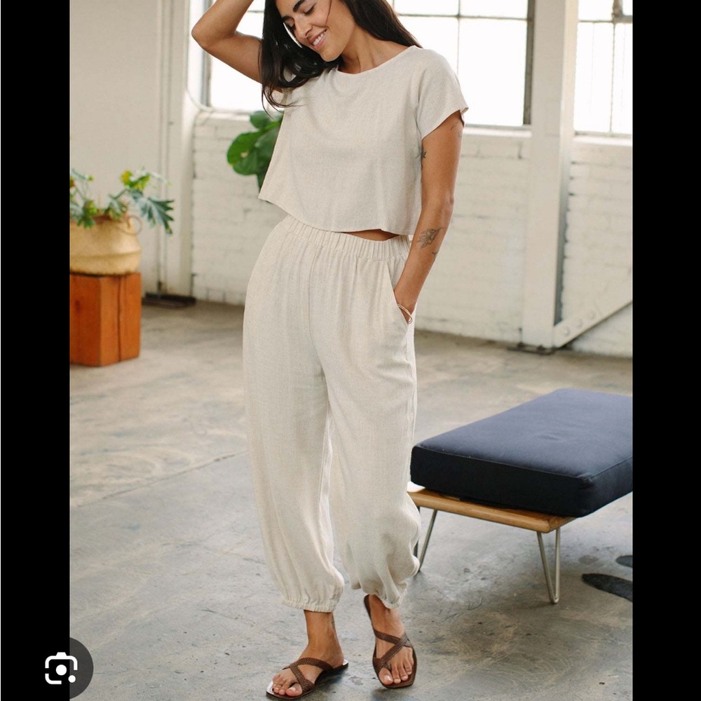 Rachel Pally Linen Tatum Jogger Pants - Natural Beige, Minimalist